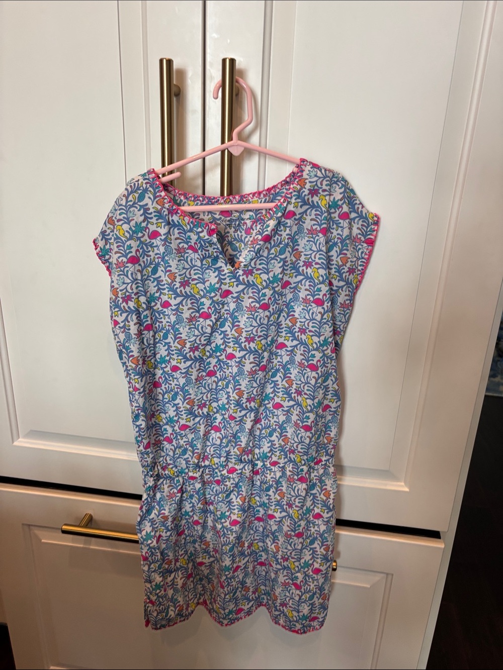 Vineyard Vines Multicolor Floral cover up with Pink Trim